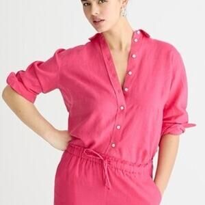 NWT J.Crew Wren Slim Shirt in Baird McNutt Irish Linen Snapdragon Pink Size 6